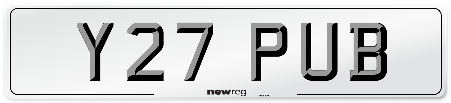Y27 PUB Number Plate from New Reg